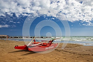 Italian red rescue boat