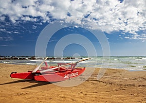 Italian red rescue boat