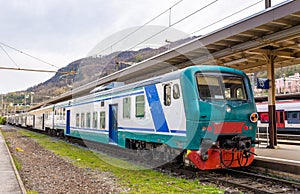 Italian regional train at Swiss station Chiasso