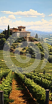 Italian Renaissance Revival: A Stunning Landscape Painting Of An Italian Vineyard