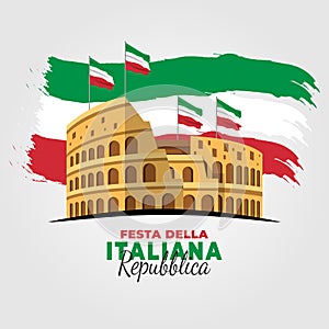 Italian Republic Day. Celebrated annually on June 2 in Italy. Happy national holiday of freedom. Italy flag. Patriotic poster