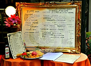 Italian restaurant menu on a table