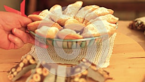 Italian ricotta cheese cookies served on a shine christmas table. k45 SF
