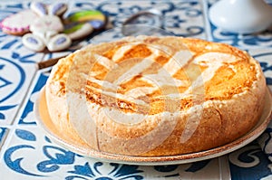 Italian ricotta pie with raisins. Easter festive baking