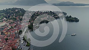 Italian riviera houses drone flight near the mountains, Italy lake, drone 4k nature flight