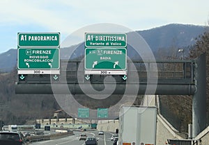 crossroad and name of two way to Florence called DIRETTISSIMA And Variante di Valico in Central Italy photo