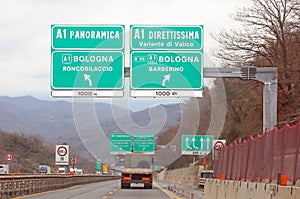 crossroad and name of two way to Florence called DIRETTISSIMA And Variante di Valico in Central Italy photo