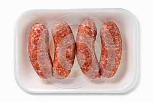 Italian salamella sausage in plastic food tray