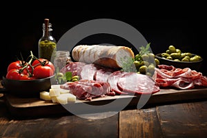 Italian salumi meat platter - prosciutto ham, bresaola, pancetta, salami and parmesan