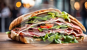 Italian sandwich with ham and vegetables, generative AI