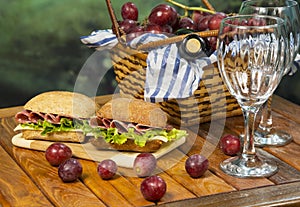 Italian sandwich with picnic basket