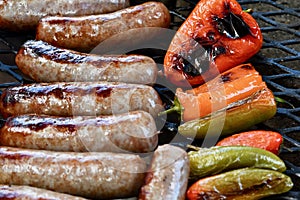 Italian Sausage or Bratwurst and Peppers on the Grill