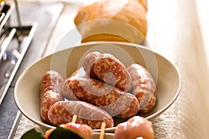 Italian sausages in a white dish Italy, Europe