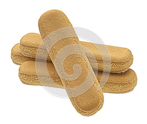Italian savoiardi biscuits isolated on white background, full depth of field