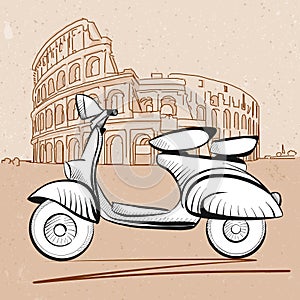 Italian Scooter in Front of Colosseum in Rome