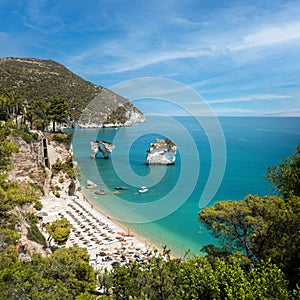 Italian Seascape with Faraglioni di Puglia in Baia Delle Zagare, Adriatic Bay of Mattinata, Italy