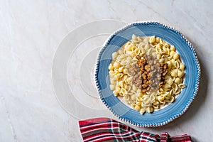 Italian Shell Pasta with Lentil Stew Bolognese