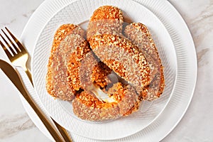 Italian snack suppli al telefono, top view photo