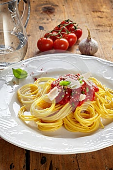Italian spaghetti Bolognaise with egg noodles