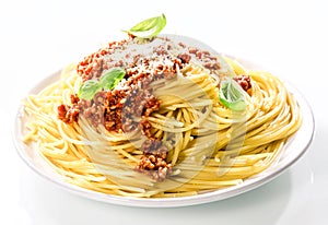 Italian spaghetti Bolognaise with grated parmesan