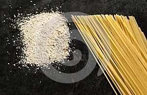 Italian spaghetti with organic whole grain flour on black