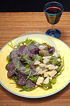 Italian starter menue with red wine photo