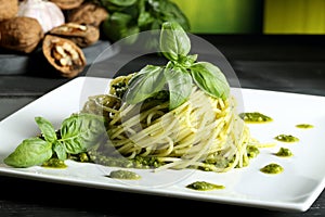 Italian stills pasta with pesto genovese