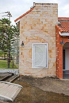 Italian style orange building and sky Background