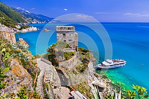Italian summer holidays - beautiful Monterosso al Mare in Cinque Terre national park. Liguria, Italy