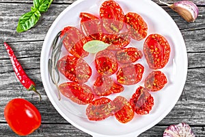 Italian sun dried tomatoes, close-up, top view