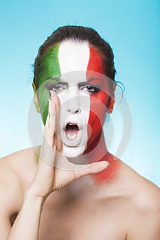 Italian supporter for FIFA 2014 screaming and looking