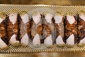 Italian Sweet Dessert, Traditional Sicilian Cannoli with Cream seen from above