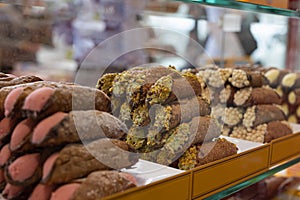 Italian Sweet Dessert, Traditional Sicilian Cannoli with Piastachio Cream