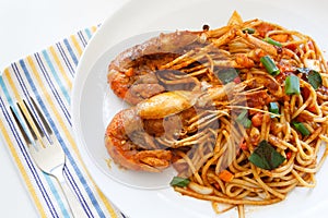 Italian Thai Fusion food spaghetti stir fry with Thai spicy an