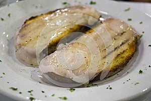 Italian toasted bread with pork lard and pepper. Traditional food photo