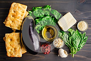 Italian Toasted Veggie Sandwich Ingredients on a Wooden Table