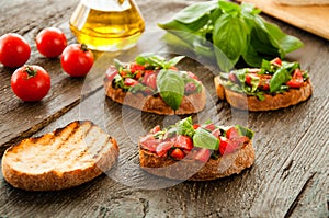 Italian tomato bruschetta with chopped vegetables