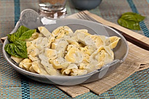 Italian tortellini pasta with cheese sauce