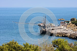Italian trabucco near Vieste in the Adriatic Sea photo
