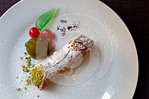 Italian Traditional Dessert, Cannolo, Sicilian, Top View
