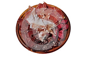 Italian traditional mountain salami, ham and sausage platter photo