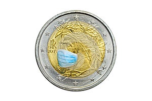 Italian two euro coin with surgical mask