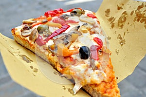 Italian vegetarian pizza on the streets of Italy