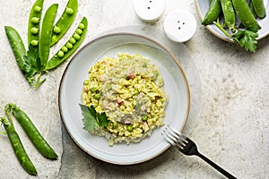 Italian, Venetian rice and spring green pea. Risi e bisi.