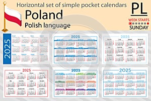 Italian vertical set of pocket calendar for 2025. Week starts Sunday
