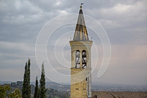 Italian village. Bell tower of the Cathedral of Spoleto, Santa Maria Assunta
