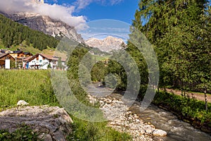 Italian village in the Dolomite Alps