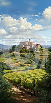 Italian Vineyard Landscape: A Contemporary Take On Delicately Rendered Precisionist Art