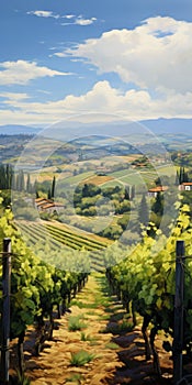 Italian Vineyard Landscape Painting In Dalhart Windberg Style