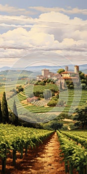 Italian Vineyard Landscape Painting By Manolo Rosieri